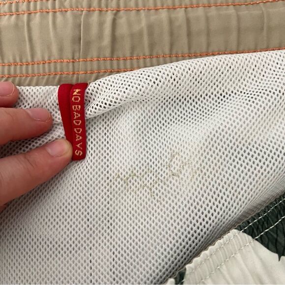 No Bad Days Swim Shorts Trunks Mens Size Large Green Floral Pockets Drawstring - Picture 7 of 13